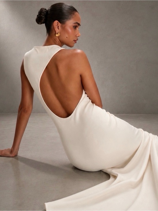 Meshki Dresses & Skirts - MESHKI Katerina Ivory Jersey Open Back Maxi Dress Size L NWT